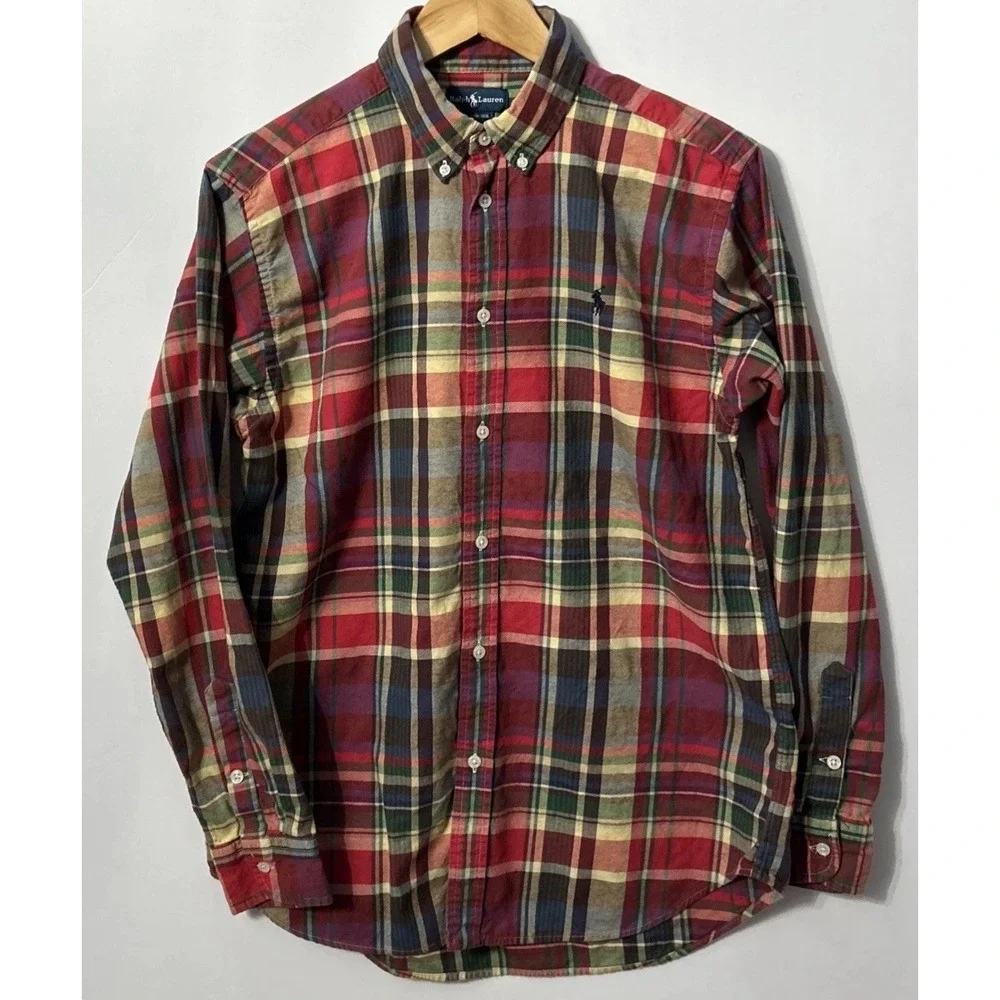 RALPH LAUREN Boys Plaid Button Down‎ Long Sleeve Shirt Sz XL 18-20 EC
